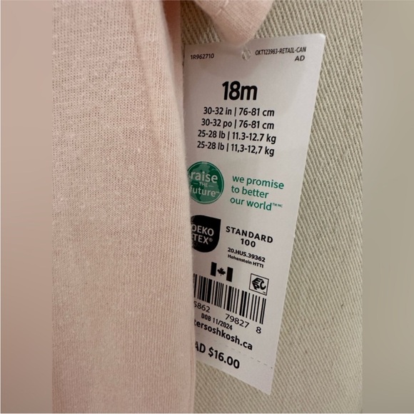 🩰 Baby 18 Mth Ballet Pink Cotton Onesie With Embroidery by Oshkosh NWT - Picture 4 of 4